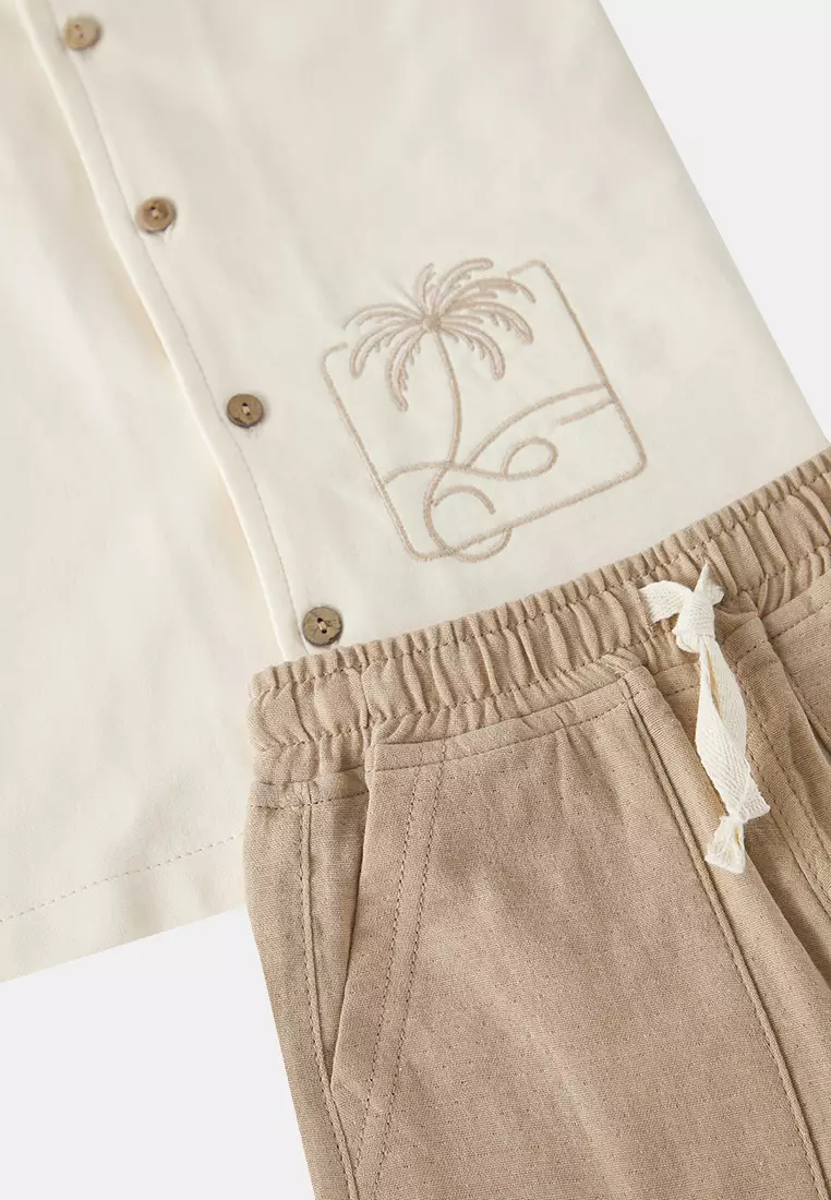 Palm Embroidered Short Sleeve Knitted Bottom-Top Set