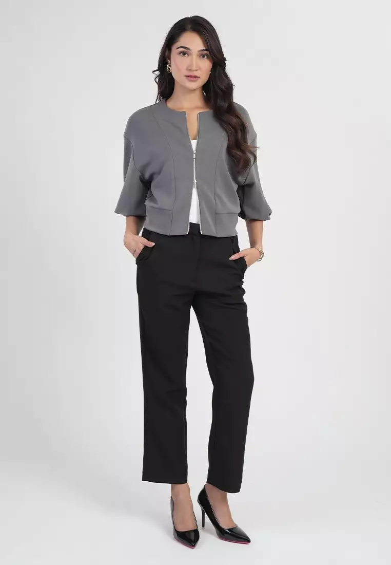Lunavelle Dolman Sleeve Zip-Up Knit Jacket