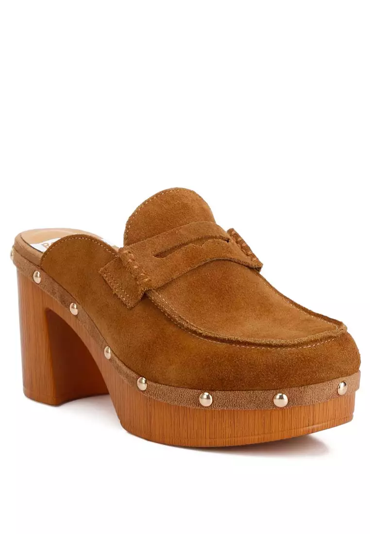 Tan Suede Platform Clogs