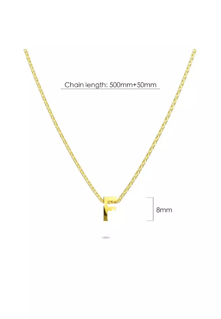 Initials Brick Alphabet Letter Necklace Gold Layered Steel Jewellery  - F