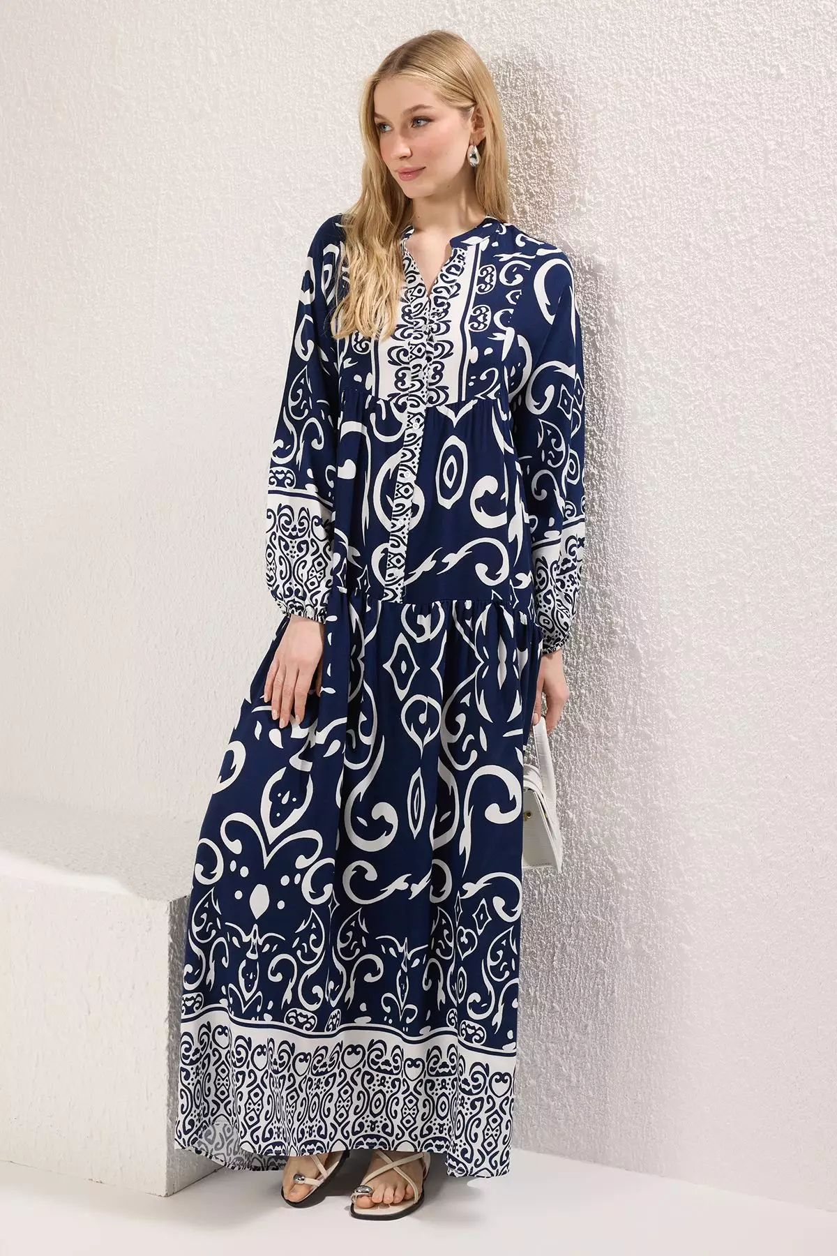 Indigo Patterned Viscose Woven Dress TCTSS24EB00221