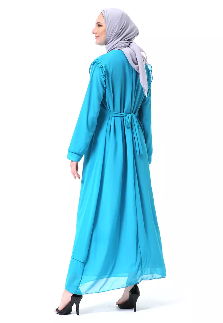 Syabrina Gamis Maxy Design Renda Fashion Muslimah Wanita High Quality - Toska