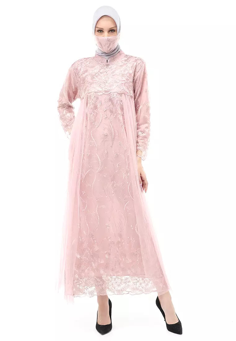 Marlina Gamis Kebaya Muslimah Panjang Motif Polos Long Sleeve Regular Fit - Rose Gold