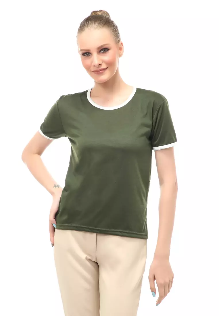 Kaos Oversize List Short Sleeves Design Simple Relaxed Fit - Army