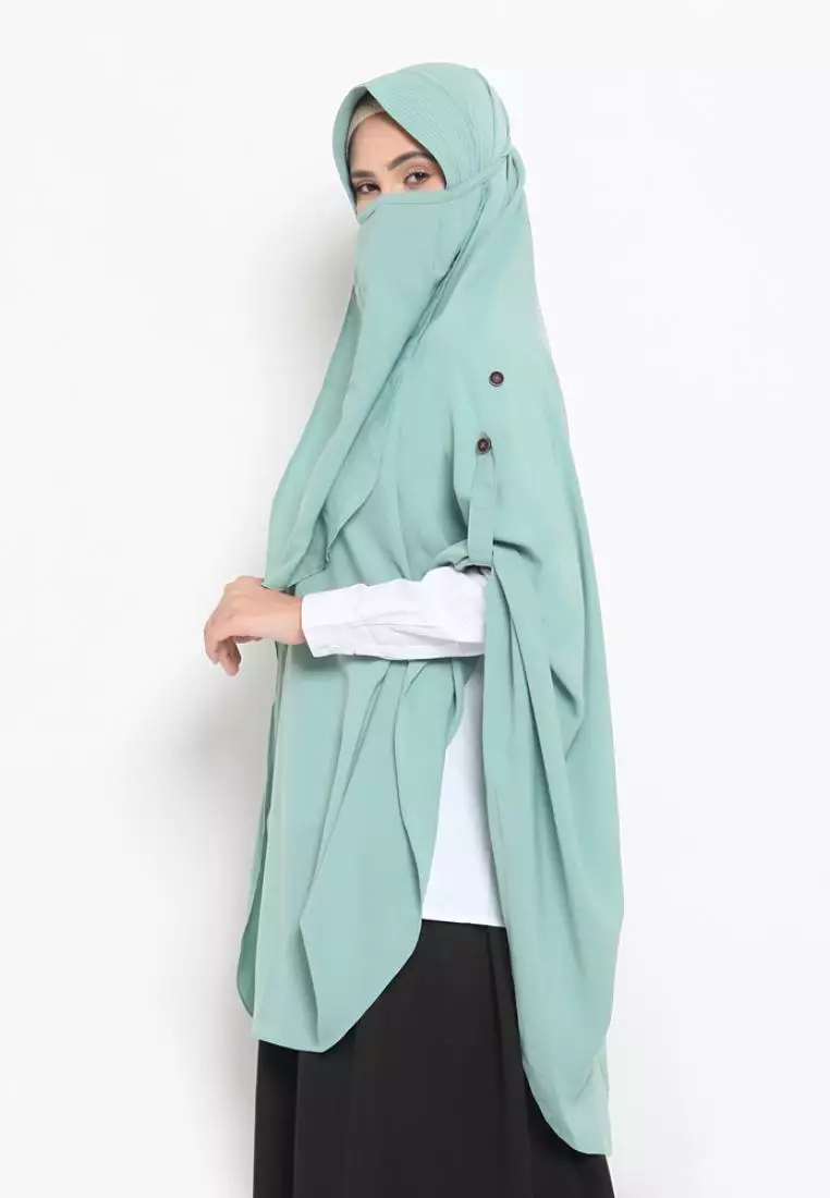 Queenza Zayidan French Khimar Hijab Jahida Button - Hijau Muda
