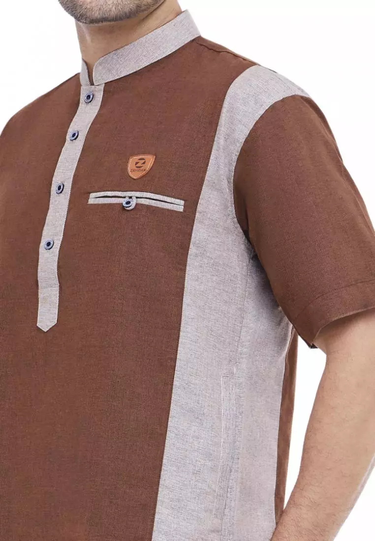 Zayidan Baju Koko Gamis Muslim Pria Raheel - Coklat