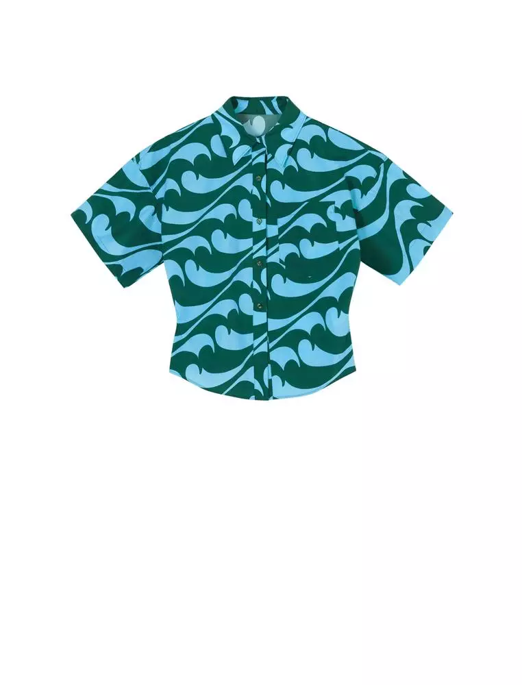 海浪印花通勤短袖襯衣