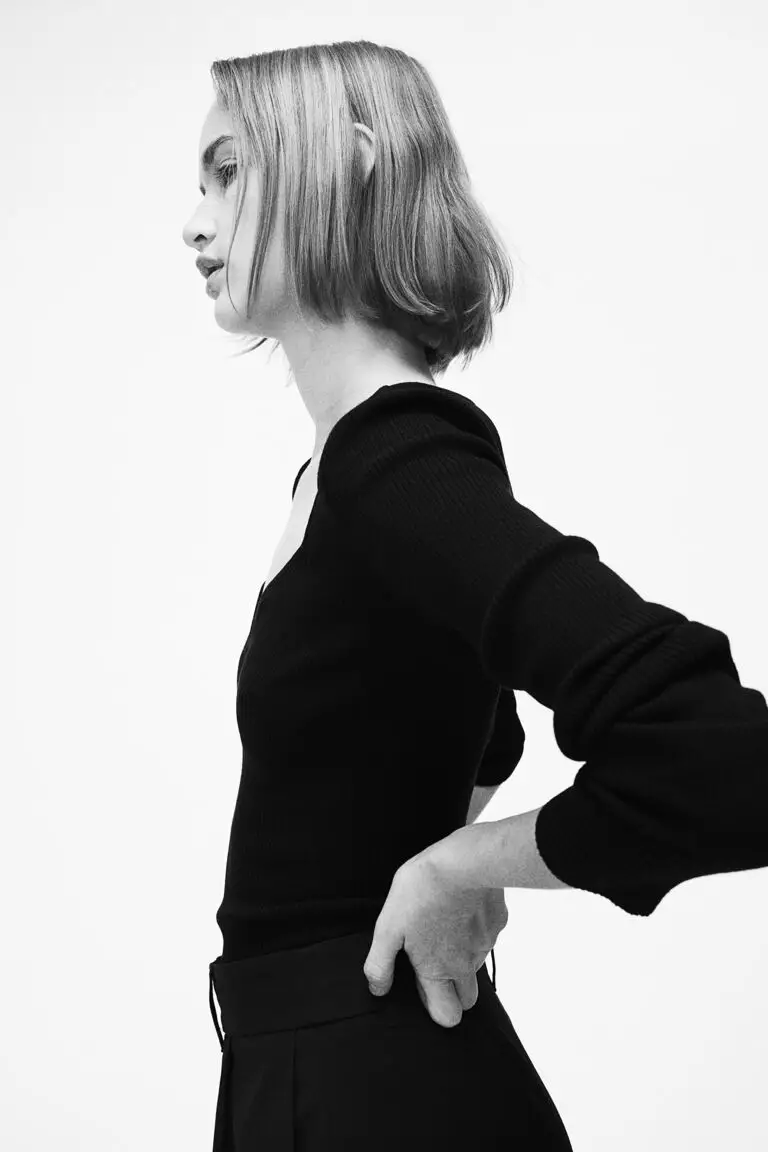 Rib-knit sweetheart-neck top