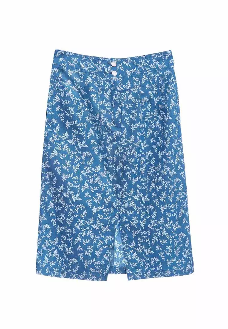 Coral Reef Print Front Slit Skirt