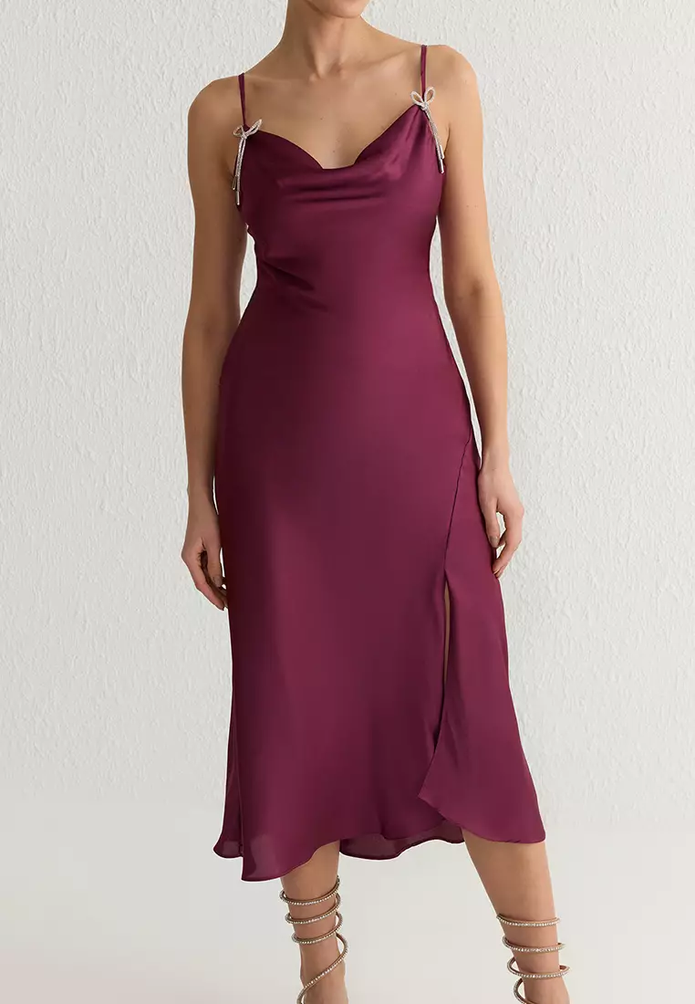 Stones Bow Detail Satin Dress