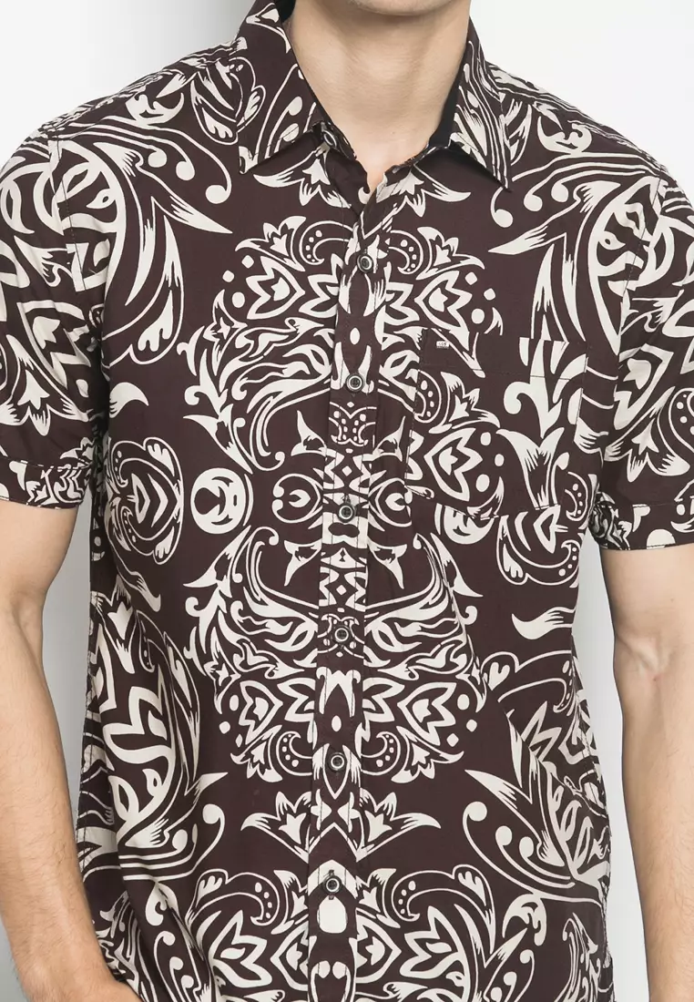 LGS - Kemeja Casual - Motif Batik - Coklat - Regular Fit