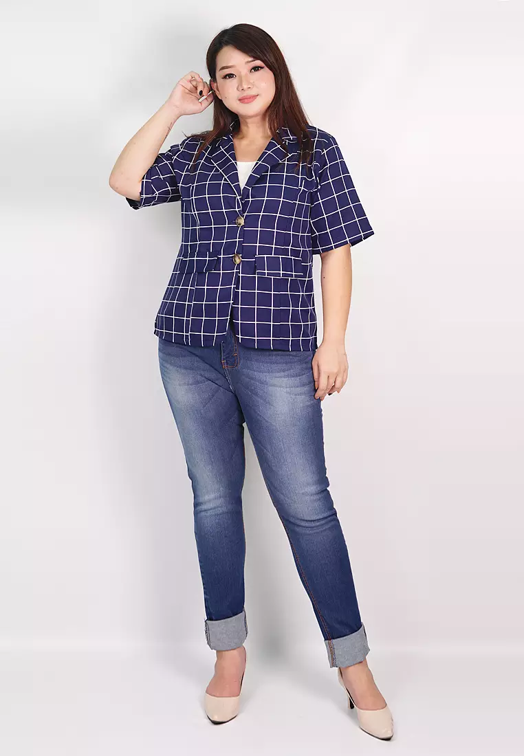 Plus Size Blazer Amara Check Navy