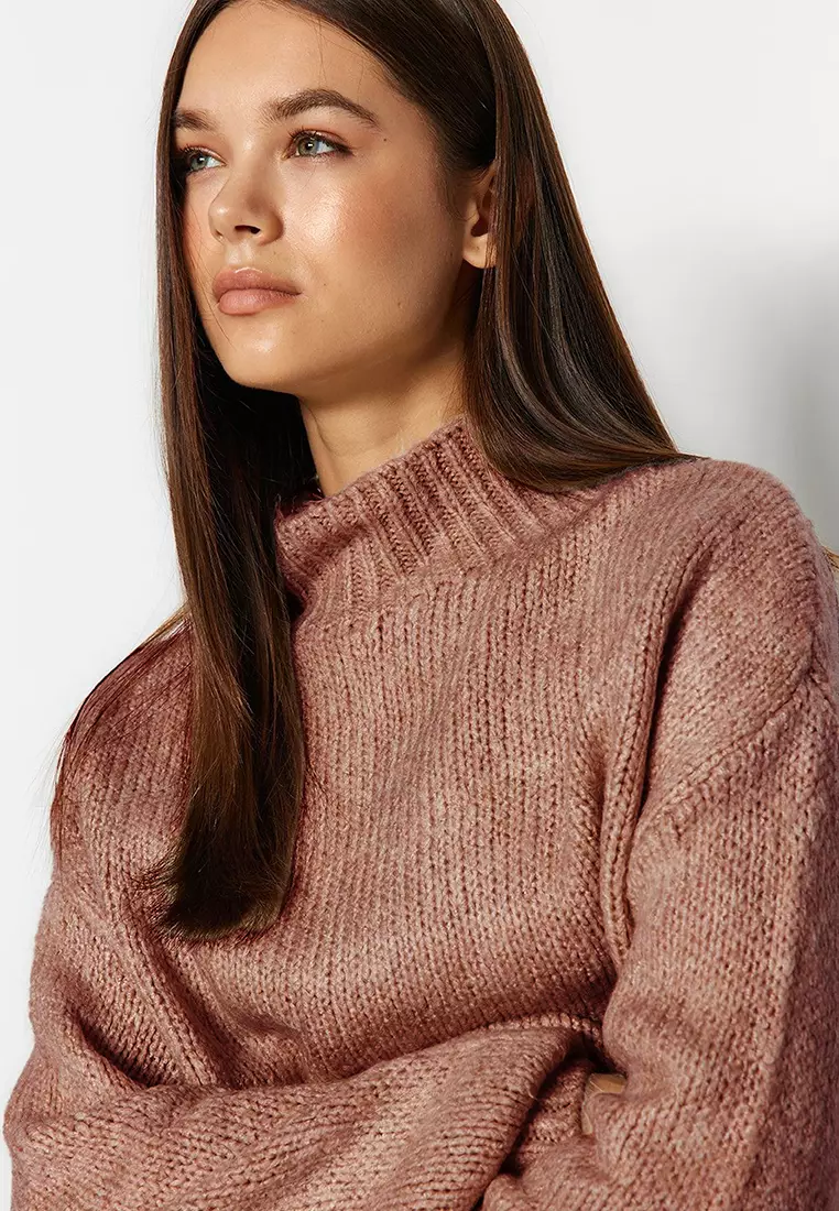 Dusty Rose Soft Texture Thick Crew Neck Knitwear Sweater TWOAW24KZ00290