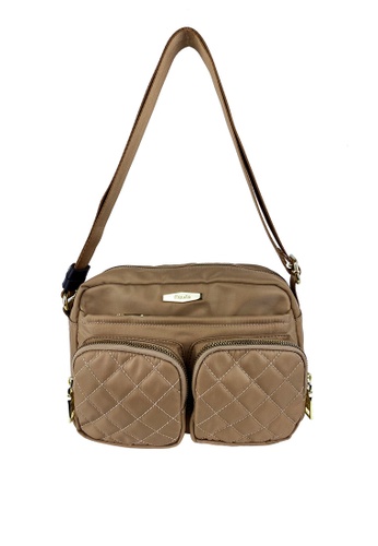 Mel&Co beige Front Quilted Double Pocket Sling Bag 8E944AC961045FGS_1