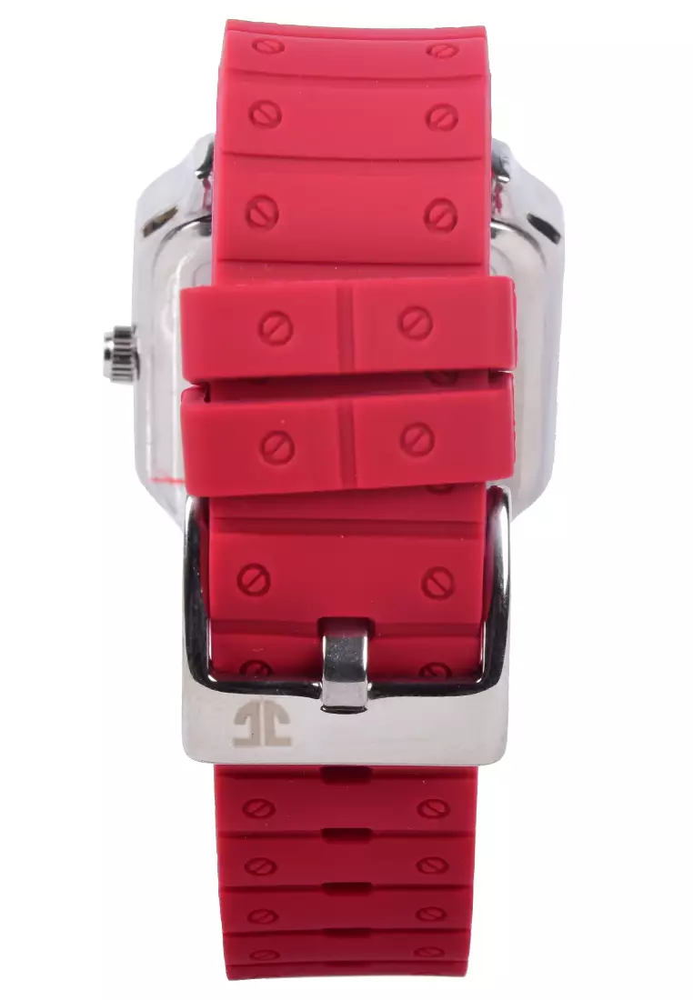 Jonas Jasmin - Jam Tangan Analog Wanita - Silver - Red Rubber Strap - JJ-2221L-K
