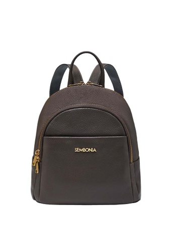 SEMBONIA grey Pebbled Leather Mini Backpack 0C893AC66E6922GS_1