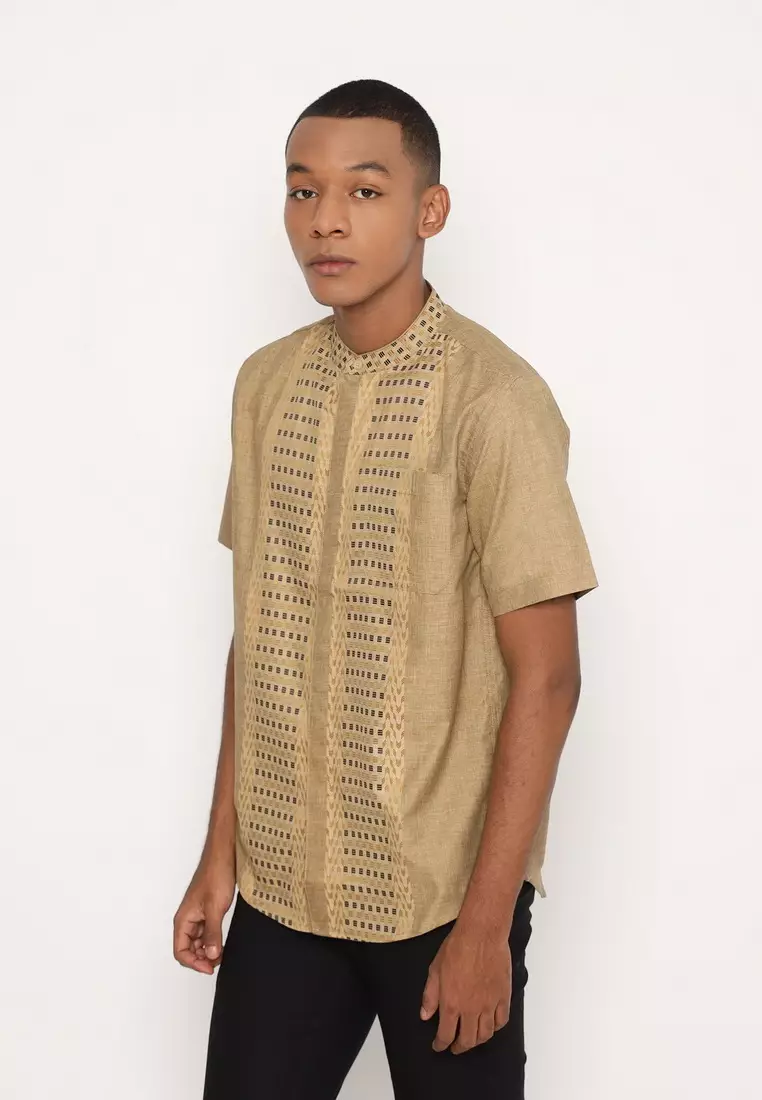 RBJ Kemeja Koko Border Coklat Regular Fit Pria