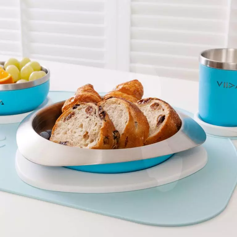 [VIIDA] The Soufflé Kids Antibacterial Stainless Steel Plate with Lid 550ml/18.6oz , Baby Blue - Eco-Friendly, Safe, FDA Certified, SGS Tested