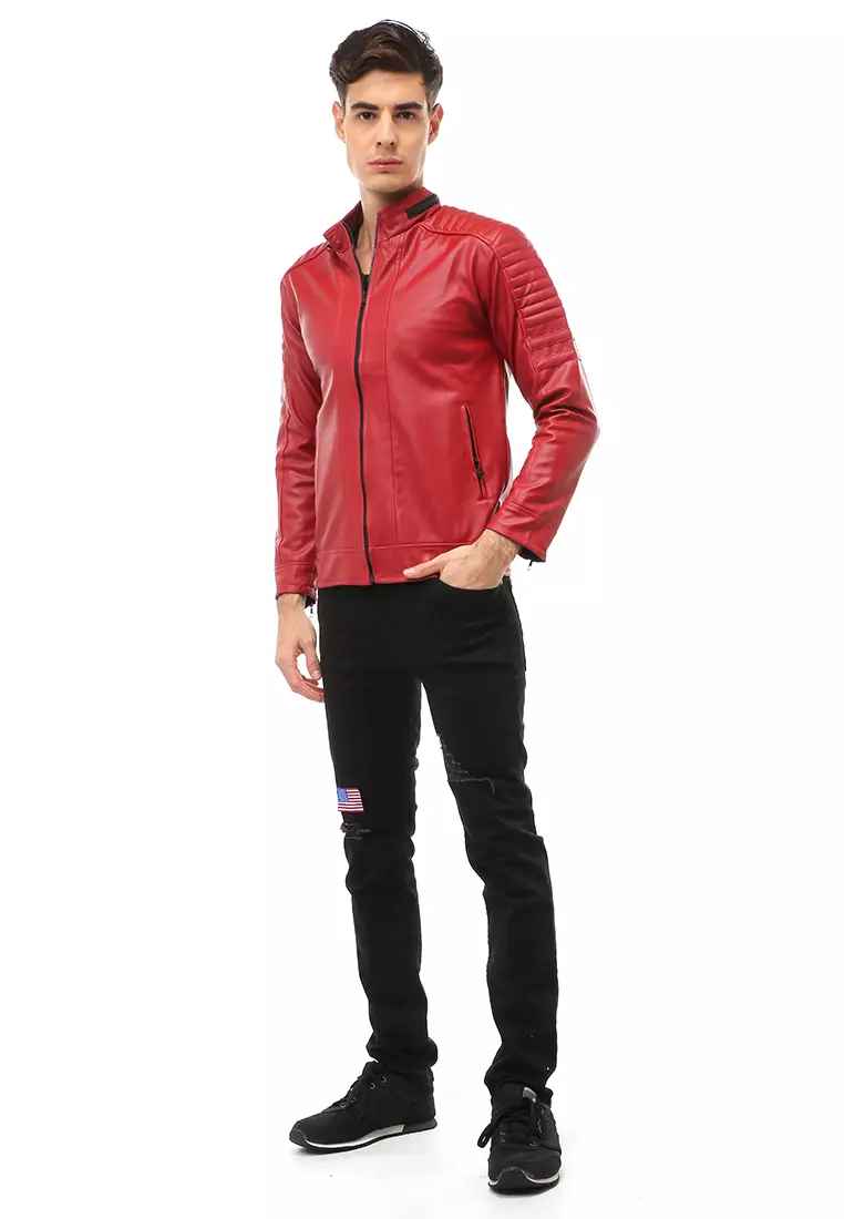 Halbert Outerwear Jaket Kulit Pria Waterproof & Windproof Material Leather ORIGINAL - Red