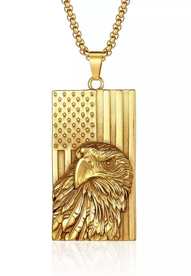 JSC4018 316L Titanium Steel US Eagle Necklace