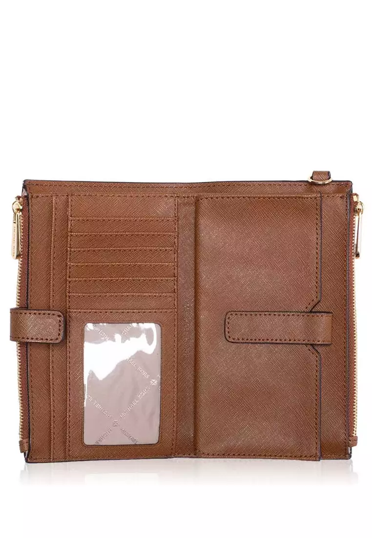 Jet Set Travel Large Signature Double Zip Wristlet - Brown