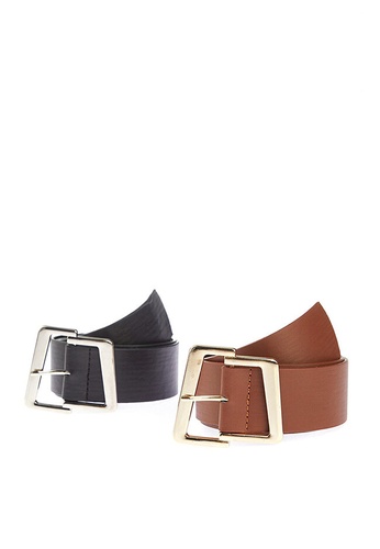 Trendyol black and brown 2-Pack Asymmetrical Buckle Belt E6EE6ACF19D3E9GS_1