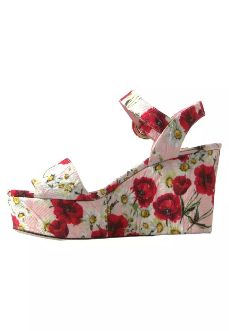 White shop floral wedges