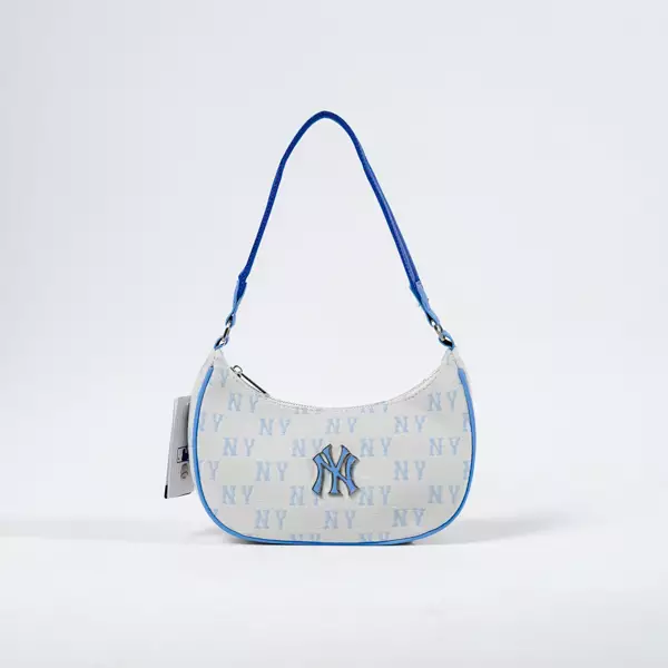 Tas MLB NY BLUE MONOGRAM CREAM SS24 HOBO BAG 100% ORIGINAL