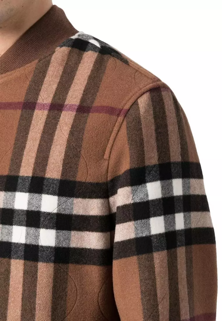 Burberry Quilted Check Wool Blend Bomber Jacket in Dark Birch Brown