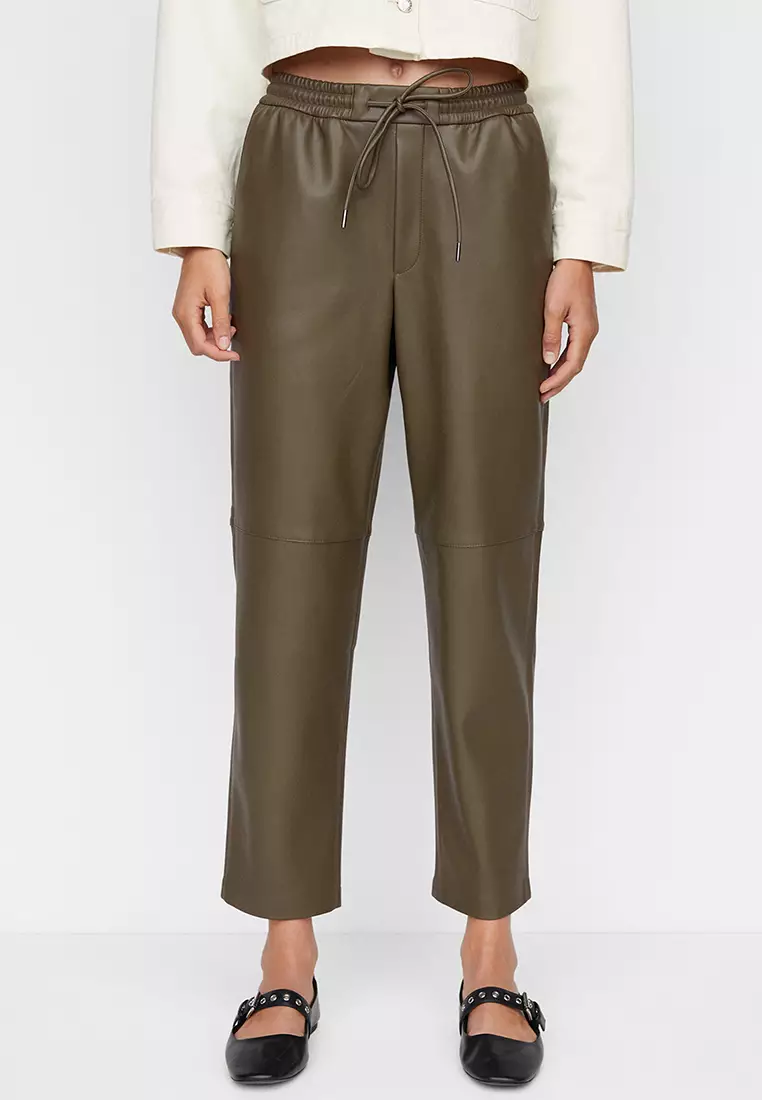 Mango Leather Effect Elastic Waist Trousers 2024 Buy Mango