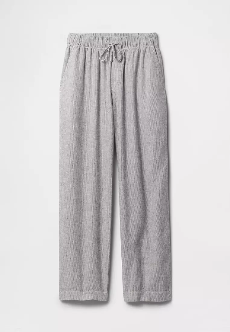 Mid Rise Linen-Blend Stripe Easy Pants