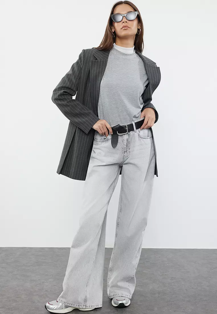 Grey High Waist Extra Wide Leg Palazzo Jeans