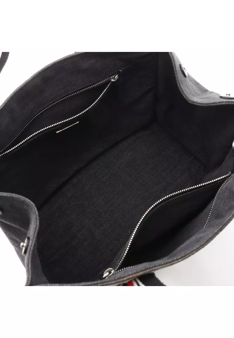 Pre-Loved MIU MIU Ⅾenim LOGO Handbag tote bag canvas gray white 2WAY