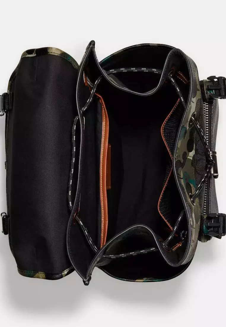 Coach League Flap Backpack In Signature Canvas With Camo Print Charcoal Multi