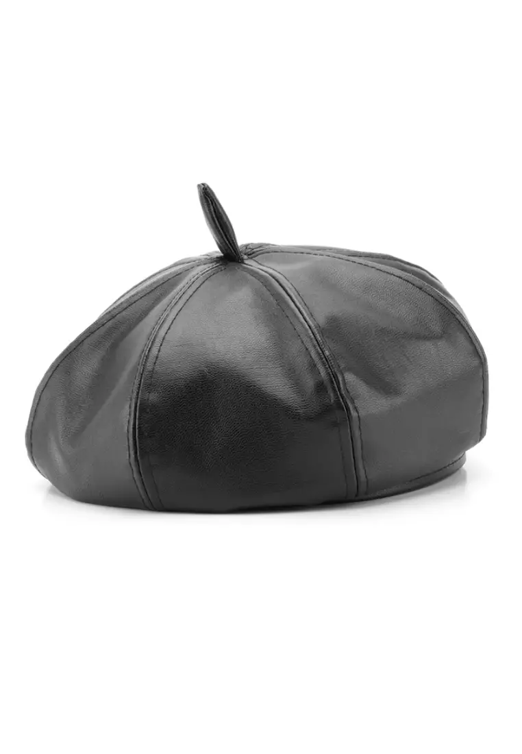 Buy Kings Collection Black Solid Leather Beret Hat KCHT2420 Online