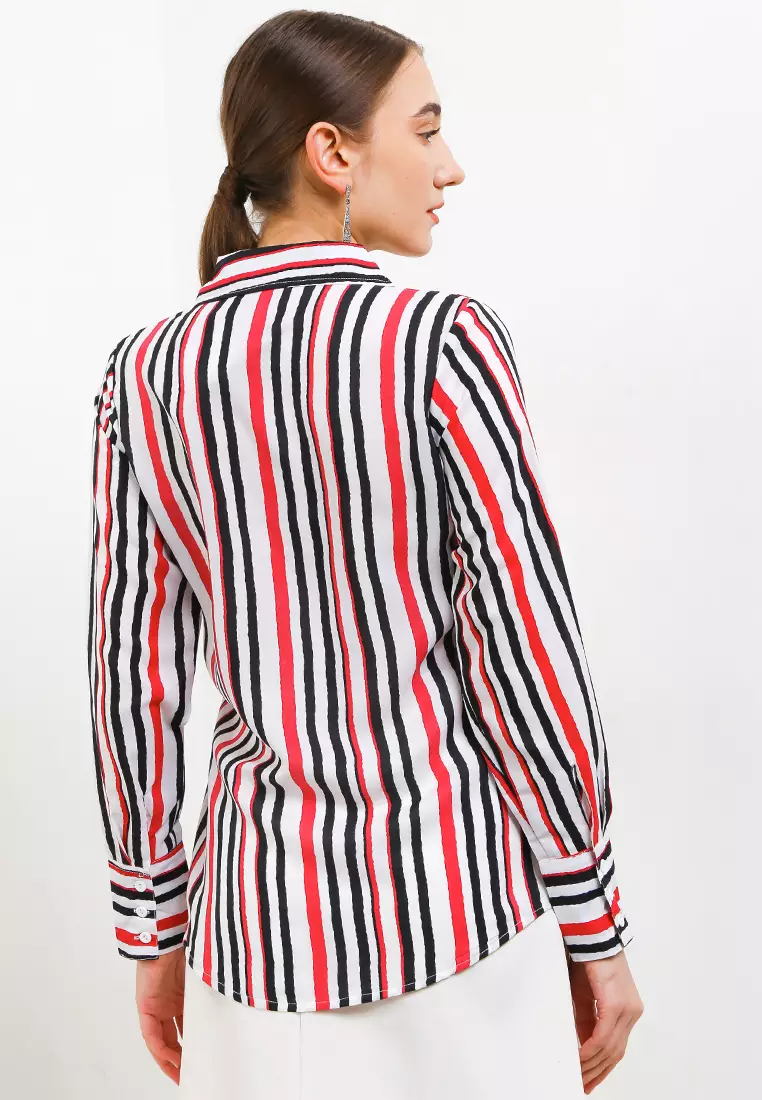 Matilda Blouse In Pink And Black Stripes