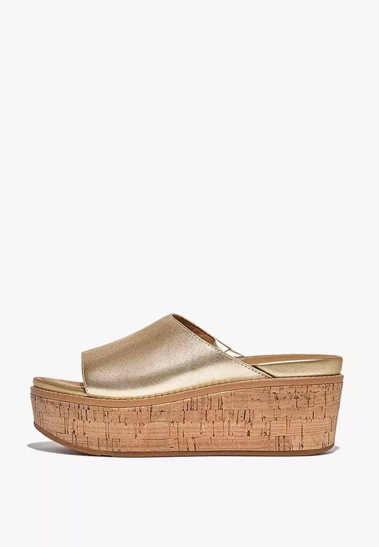 Discount on Fitflop  shoes - SKU: Fitflop Eloise Cork-Wrap Leather Wedge Slides Ft5-675- Platino