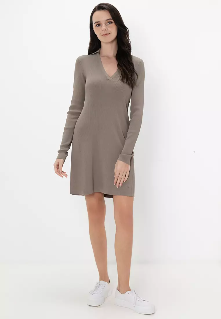knit warm blue dress Henley Frill Knitted Dress-Denim Blue main image 0