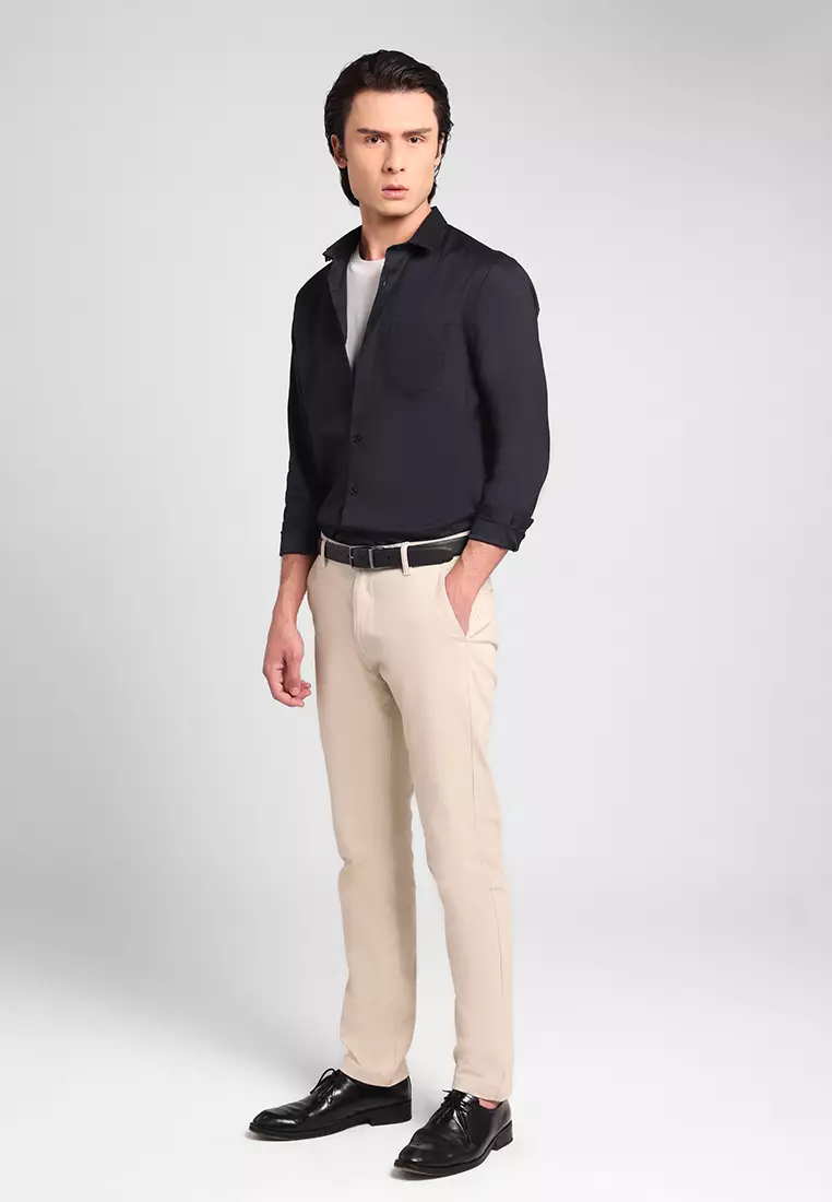MANZONE- Kemeja Lengan Panjang Pria Troy 03 Modern Fit - Black Warna Black