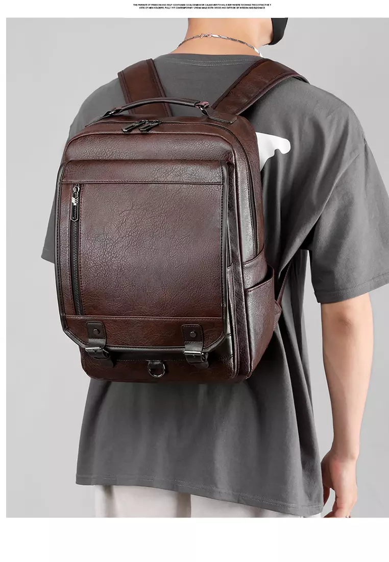 Faux leather backpack men top