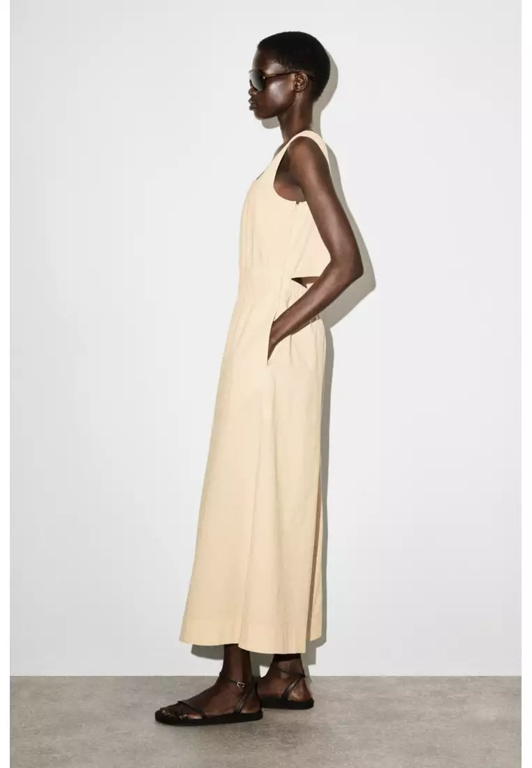 OPEN-BACK SEERSUCKER WIDE-LEG JUMPSUIT
