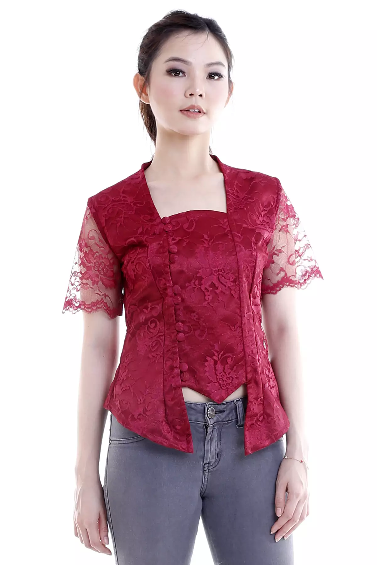 Sinok Brukat Wine Kebaya