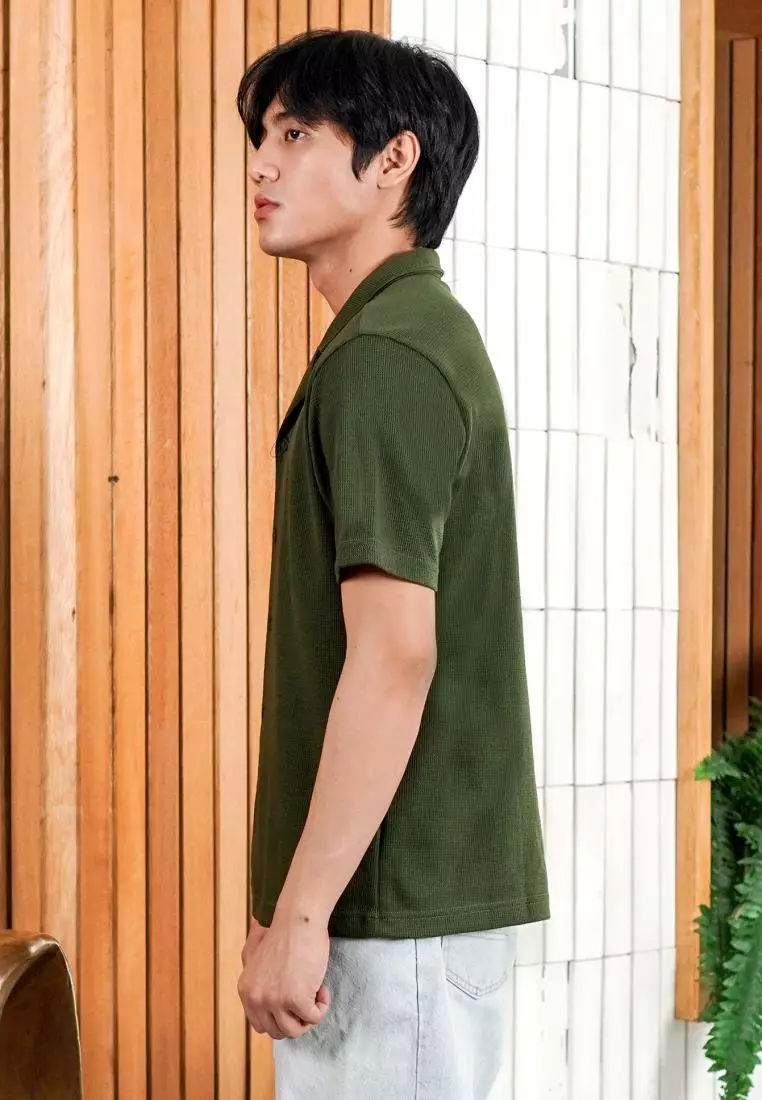 Matsuda Kemeja Pria Lengan pendek Waffle Kasual Sagae