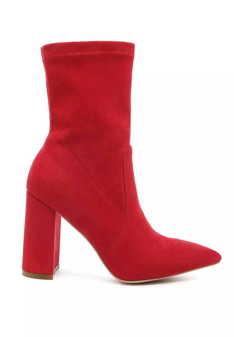 Red faux sale suede boots