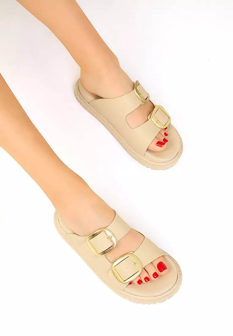 Buckle Platform Slip On Sandals