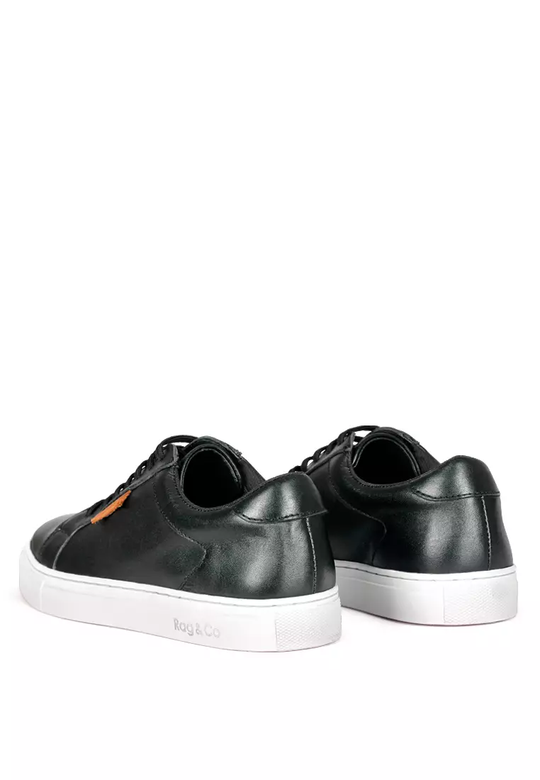 Buy RAG CO Black Printed Genuine Leather Handcrafted Sneakers
