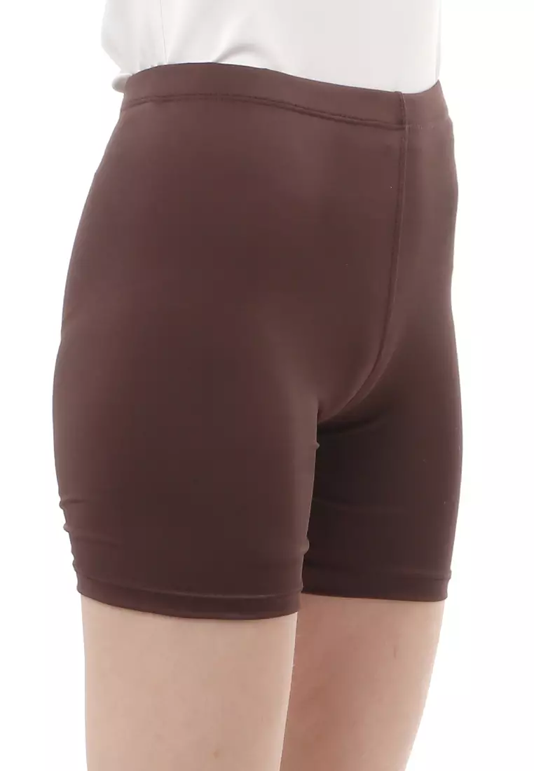 Hot Pants Motif Polos Design Simple Dalaman Wanita Relaxed Fit - Coklat