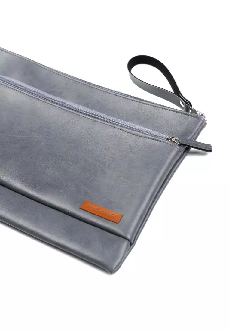 Houseofcuff Clutch Pria Tas Tangan Unisex Abu-Abu Model Double Zipper