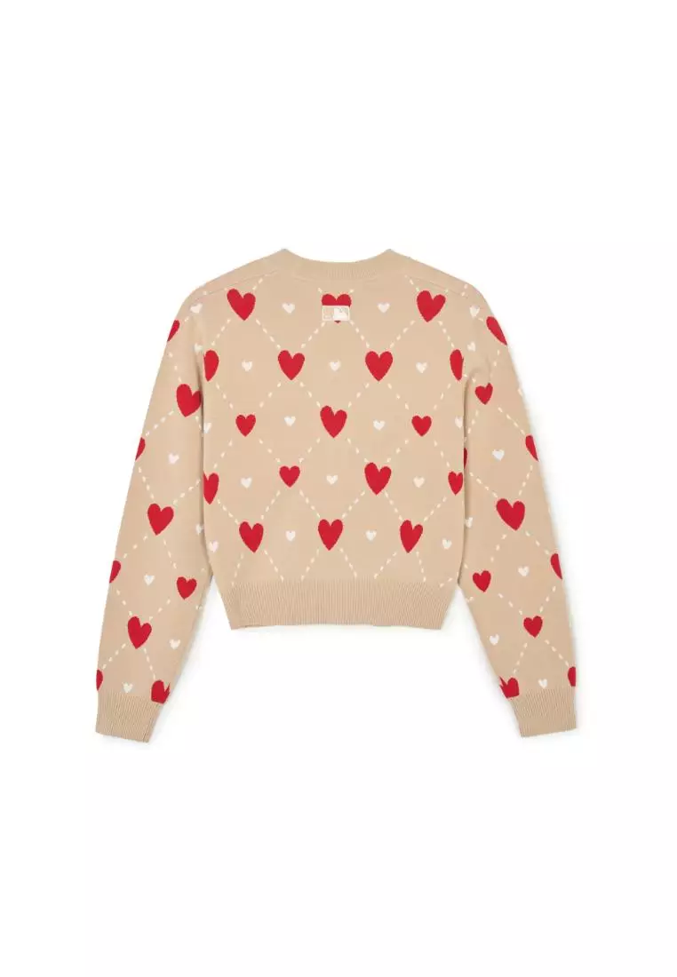 WOMEN'S HEART ALL OVER PATTERN CROP CARDIGAN BOSTON RED SOX