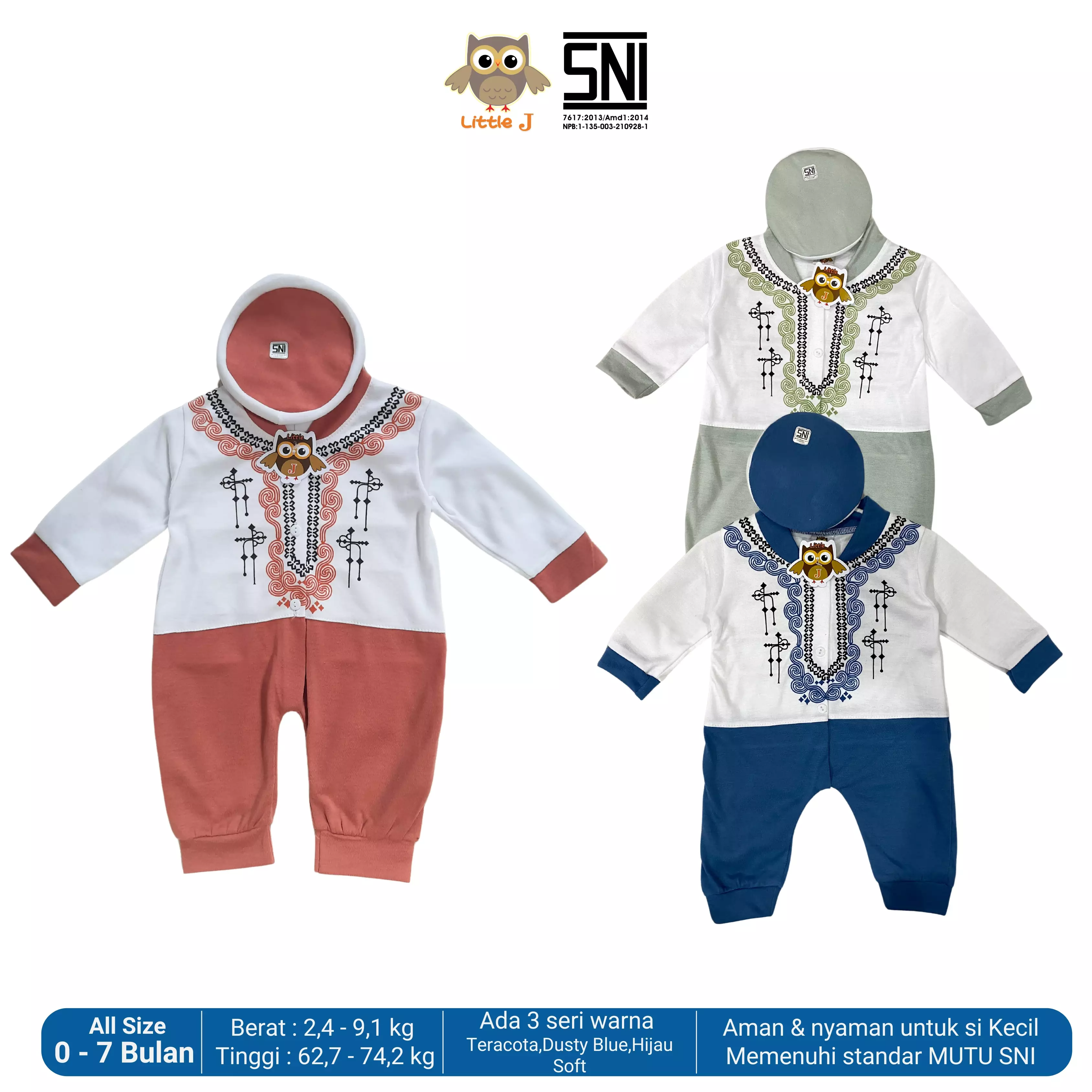 Little J - Koko Set + Peci (Baju Koko baby laki-laki beserta peci) Teracota